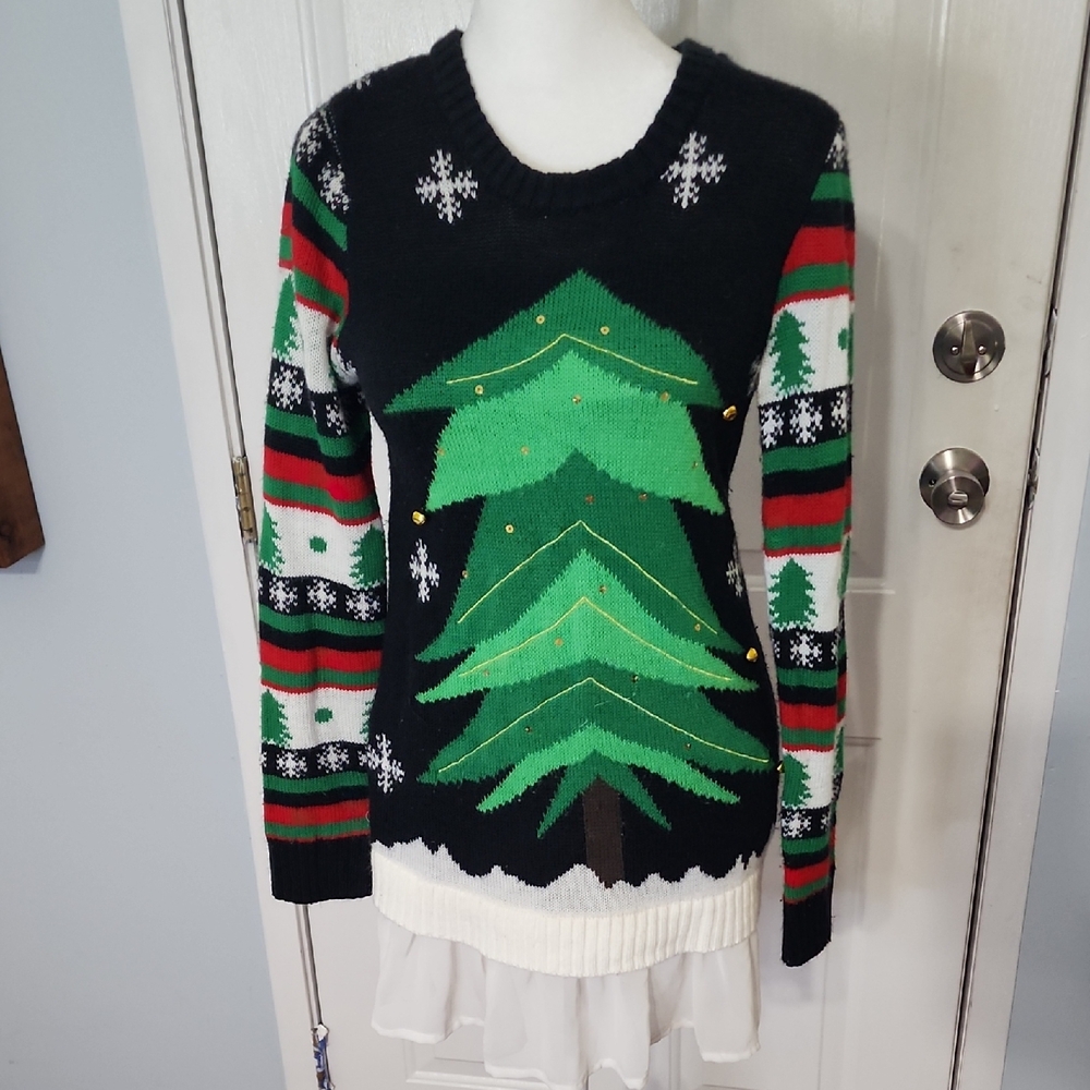 With Love Derek Festive Holiday Tree Sweater - Black and Green